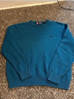 Chaps Men's Teal-Blue Crewneck Sweater
